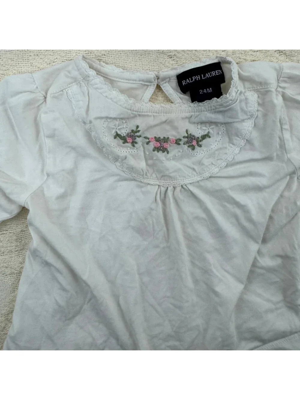 Ralph Lauren 24M White Floral Embroidered Long Sleeve Top Cottagecore